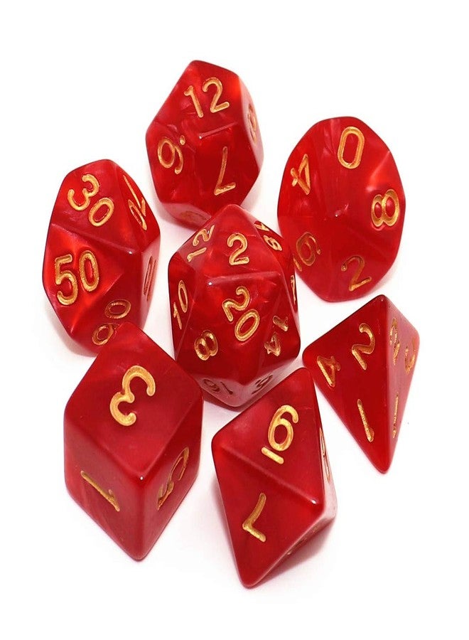 CREEBUY Polyhedral DND Dice Set Carnelian Red Dice for Dungeon and Dragons D&D Pathfinder MTG 7-Die RPG Dice with Dice Bag